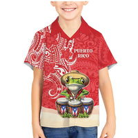 Personalized Puerto Rico Family Matching Mermaid Dress and Hawaiian Shirt Coqui Frog With Polynesian Pattern LT05 Son's Shirt Red - Polynesian Pride