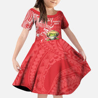 Personalized Puerto Rico Family Matching Off The Shoulder Long Sleeve Dress and Hawaiian Shirt Coqui Frog With Polynesian Pattern LT05 Daughter's Dress Red - Polynesian Pride