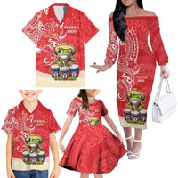 Personalized Puerto Rico Family Matching Off The Shoulder Long Sleeve Dress and Hawaiian Shirt Coqui Frog With Polynesian Pattern LT05 - Polynesian Pride