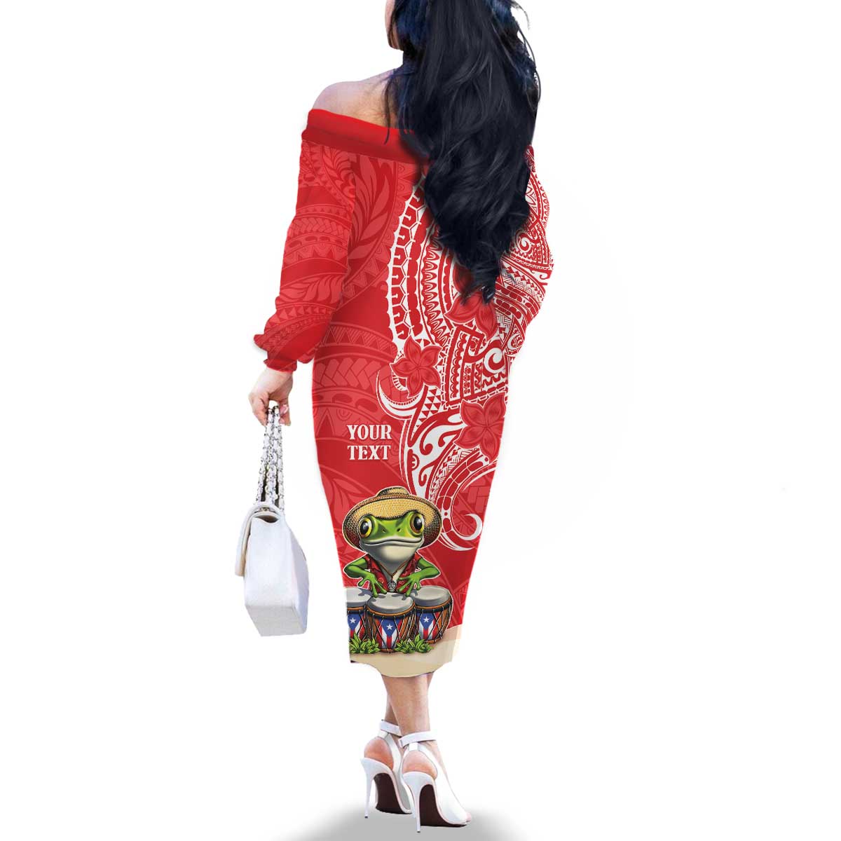 Personalized Puerto Rico Family Matching Off The Shoulder Long Sleeve Dress and Hawaiian Shirt Coqui Frog With Polynesian Pattern LT05 - Polynesian Pride