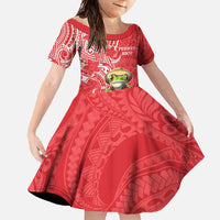Personalized Puerto Rico Family Matching Off Shoulder Maxi Dress and Hawaiian Shirt Coqui Frog With Polynesian Pattern LT05 Daughter's Dress Red - Polynesian Pride