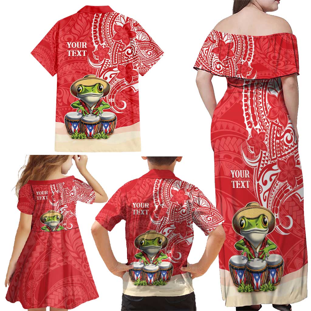 Personalized Puerto Rico Family Matching Off Shoulder Maxi Dress and Hawaiian Shirt Coqui Frog With Polynesian Pattern LT05 - Polynesian Pride