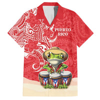 Personalized Puerto Rico Family Matching Off Shoulder Maxi Dress and Hawaiian Shirt Coqui Frog With Polynesian Pattern LT05 Dad's Shirt - Short Sleeve Red - Polynesian Pride