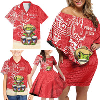Personalized Puerto Rico Family Matching Off Shoulder Short Dress and Hawaiian Shirt Coqui Frog With Polynesian Pattern LT05 - Polynesian Pride