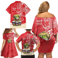 Personalized Puerto Rico Family Matching Off Shoulder Short Dress and Hawaiian Shirt Coqui Frog With Polynesian Pattern LT05 - Polynesian Pride