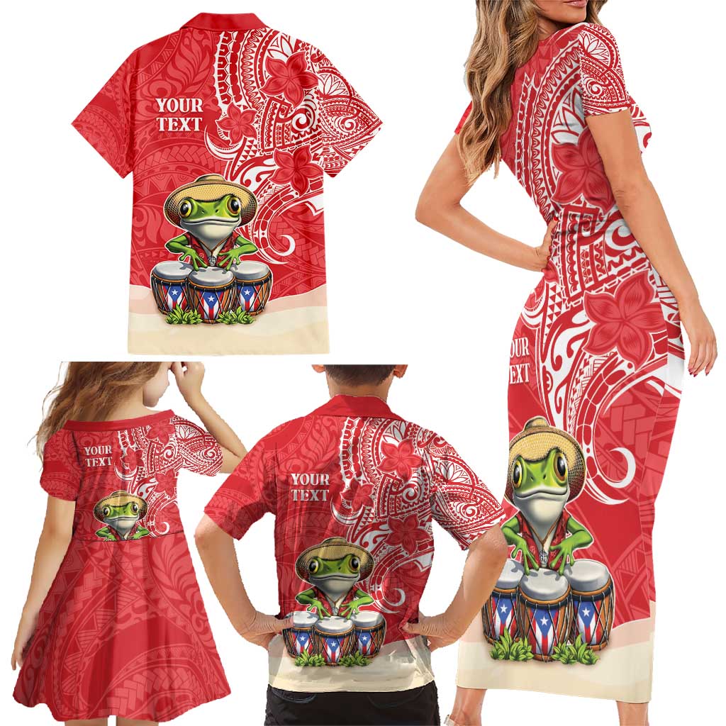 Personalized Puerto Rico Family Matching Short Sleeve Bodycon Dress and Hawaiian Shirt Coqui Frog With Polynesian Pattern LT05 - Polynesian Pride