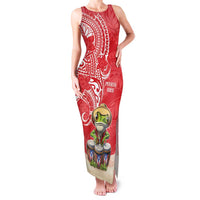 Personalized Puerto Rico Family Matching Tank Maxi Dress and Hawaiian Shirt Coqui Frog With Polynesian Pattern LT05 Mom's Dress Red - Polynesian Pride