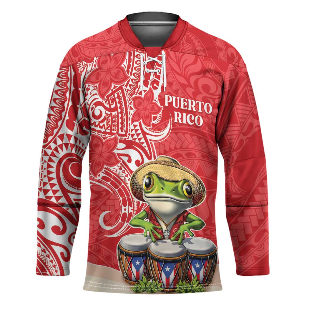Personalized Puerto Rico Hockey Jersey Coqui Frog With Polynesian Pattern - Polynesian Pride