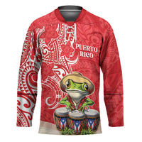 Personalized Puerto Rico Hockey Jersey Coqui Frog With Polynesian Pattern - Polynesian Pride