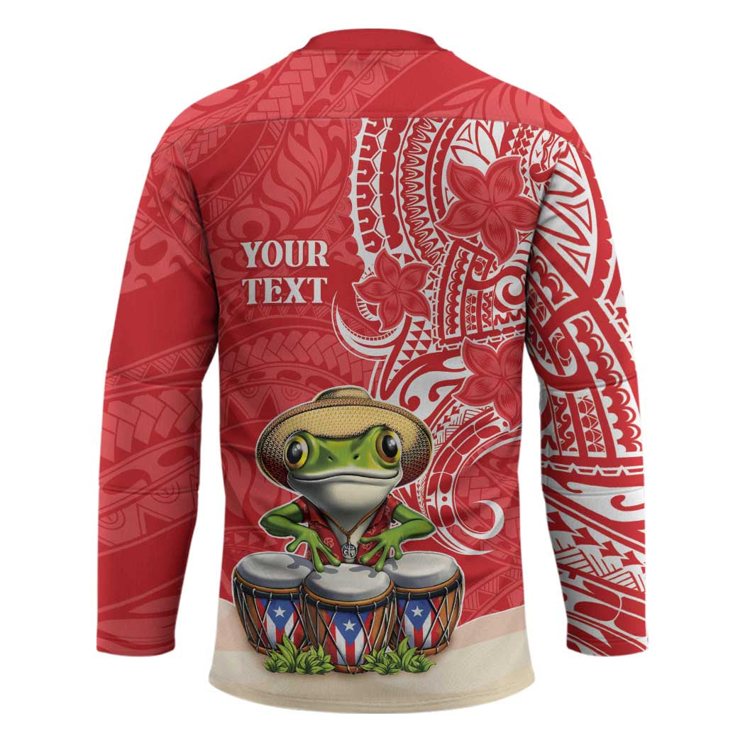 Personalized Puerto Rico Hockey Jersey Coqui Frog With Polynesian Pattern - Polynesian Pride