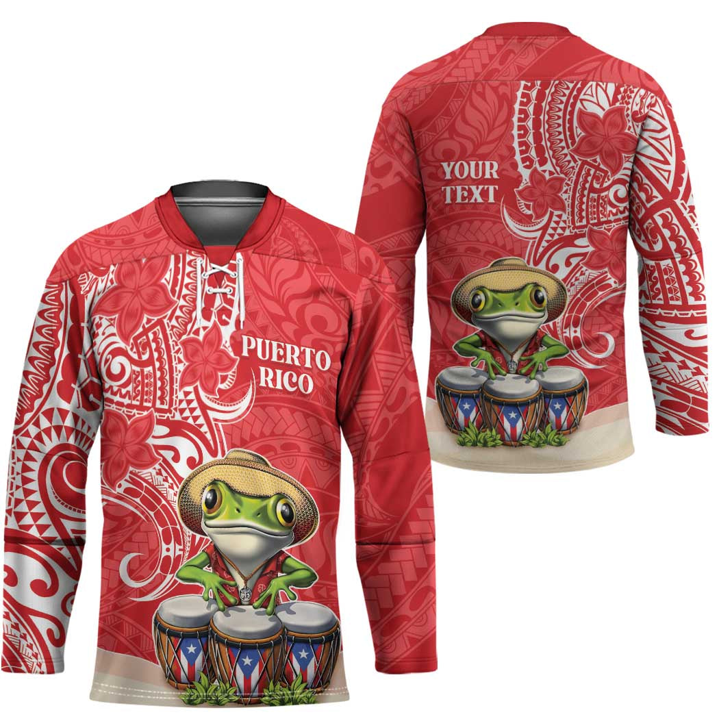 Personalized Puerto Rico Hockey Jersey Coqui Frog With Polynesian Pattern - Polynesian Pride