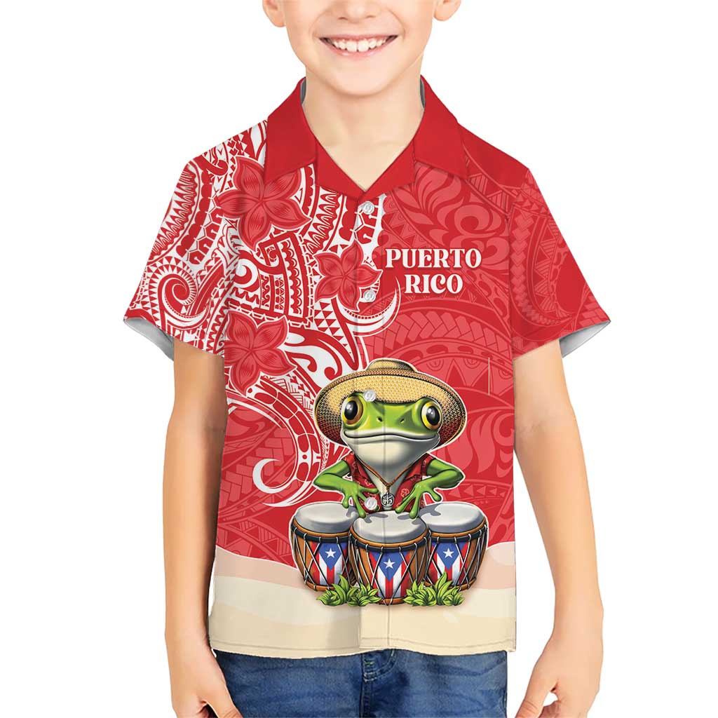 Personalized Puerto Rico Kid Hawaiian Shirt Coqui Frog With Polynesian Pattern LT05 Kid Red - Polynesian Pride