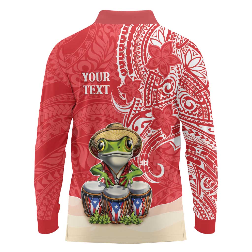 Personalized Puerto Rico Long Sleeve Polo Shirt Coqui Frog With Polynesian Pattern LT05 - Polynesian Pride