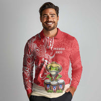 Personalized Puerto Rico Long Sleeve Polo Shirt Coqui Frog With Polynesian Pattern LT05 - Polynesian Pride