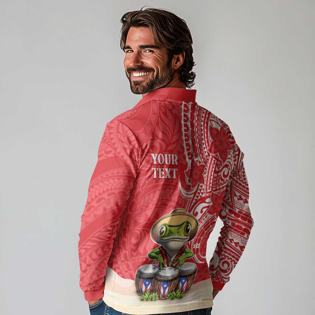 Personalized Puerto Rico Long Sleeve Polo Shirt Coqui Frog With Polynesian Pattern LT05 - Polynesian Pride