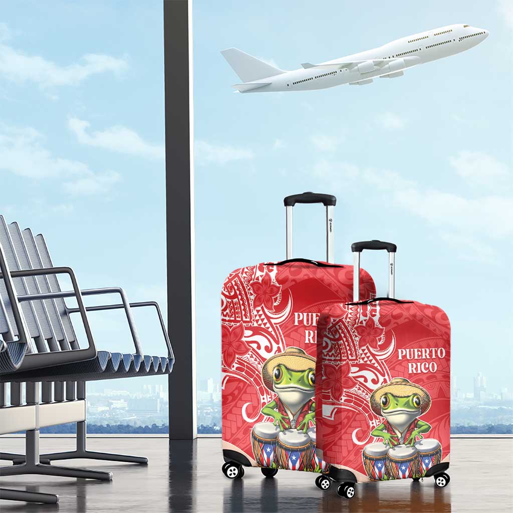 Puerto Rico Luggage Cover Coqui Frog With Polynesian Pattern - Polynesian Pride