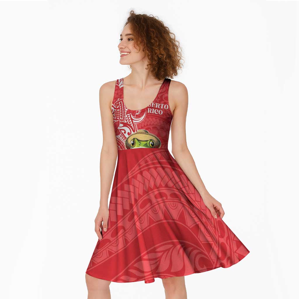 Personalized Puerto Rico Midi Dress Coqui Frog With Polynesian Pattern - Polynesian Pride