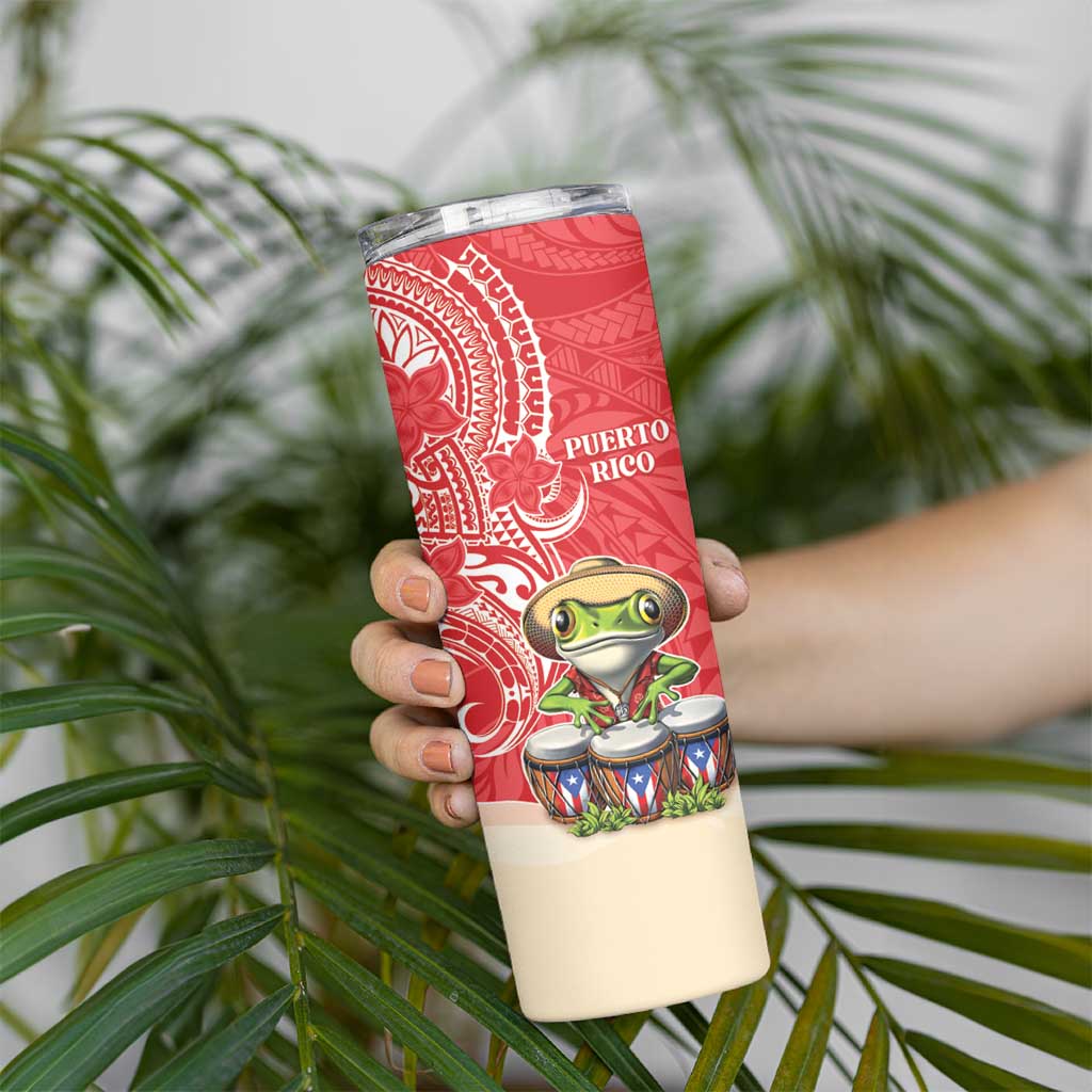 Personalized Puerto Rico Skinny Tumbler Coqui Frog With Polynesian Pattern - Polynesian Pride