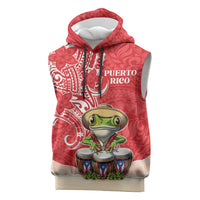 Personalized Puerto Rico Sleeveless Hoodie Coqui Frog With Polynesian Pattern LT05 Red - Polynesian Pride