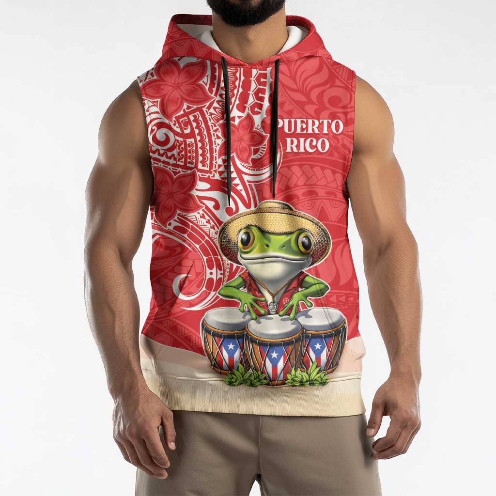 Personalized Puerto Rico Sleeveless Hoodie Coqui Frog With Polynesian Pattern LT05 - Polynesian Pride