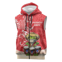 Personalized Puerto Rico Sleeveless Zip Hoodie Coqui Frog With Polynesian Pattern LT05 Red - Polynesian Pride