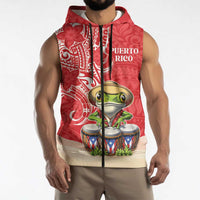 Personalized Puerto Rico Sleeveless Zip Hoodie Coqui Frog With Polynesian Pattern LT05 - Polynesian Pride