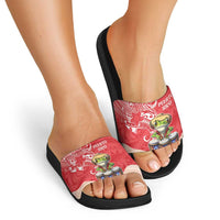 Puerto Rico Slide Sandals Coqui Frog With Polynesian Pattern - Polynesian Pride