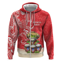 Personalized Puerto Rico Zip Hoodie Coqui Frog With Polynesian Pattern LT05 Zip Hoodie Red - Polynesian Pride
