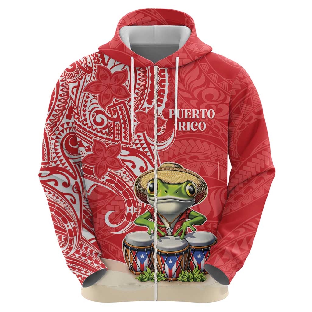 Personalized Puerto Rico Zip Hoodie Coqui Frog With Polynesian Pattern LT05 - Polynesian Pride