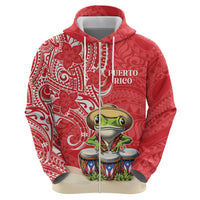 Personalized Puerto Rico Zip Hoodie Coqui Frog With Polynesian Pattern LT05 - Polynesian Pride