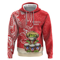 Personalized Puerto Rico Zip Hoodie Coqui Frog With Polynesian Pattern LT05 Pullover Hoodie Red - Polynesian Pride