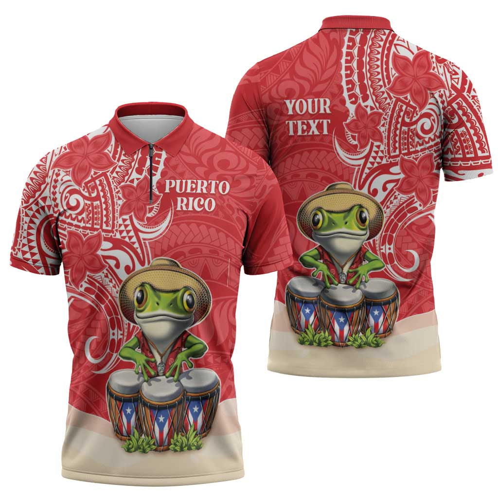 Personalized Puerto Rico Zipper Polo Shirt Coqui Frog With Polynesian Pattern - Polynesian Pride