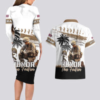Hawaii Veterans Day Couples Matching Long Sleeve Bodycon Dress and Hawaiian Shirt Honor The Fallen Flag Grunge Style LT05 - Polynesian Pride