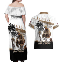 Hawaii Veterans Day Couples Matching Off Shoulder Maxi Dress and Hawaiian Shirt Honor The Fallen Flag Grunge Style LT05 - Polynesian Pride
