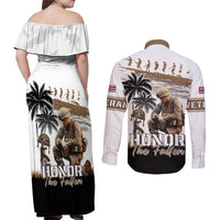 Hawaii Veterans Day Couples Matching Off Shoulder Maxi Dress and Long Sleeve Button Shirt Honor The Fallen Flag Grunge Style