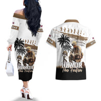 Hawaii Veterans Day Couples Matching Off The Shoulder Long Sleeve Dress and Hawaiian Shirt Honor The Fallen Flag Grunge Style