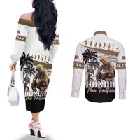 Hawaii Veterans Day Couples Matching Off The Shoulder Long Sleeve Dress and Long Sleeve Button Shirt Honor The Fallen Flag Grunge Style