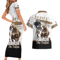 Hawaii Veterans Day Couples Matching Short Sleeve Bodycon Dress and Hawaiian Shirt Honor The Fallen Flag Grunge Style LT05 - Polynesian Pride