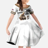 Hawaii Veterans Day Family Matching Mermaid Dress and Hawaiian Shirt Honor The Fallen Flag Grunge Style LT05 Daughter's Dress White - Polynesian Pride