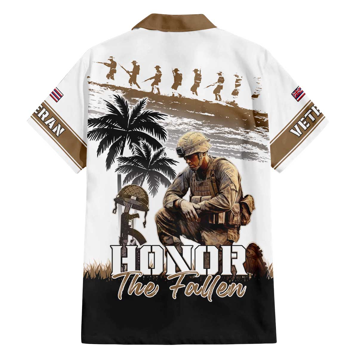 Hawaii Veterans Day Family Matching Off The Shoulder Long Sleeve Dress and Hawaiian Shirt Honor The Fallen Flag Grunge Style LT05 - Polynesian Pride