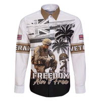 Hawaii Veterans Day Family Matching Off The Shoulder Long Sleeve Dress and Hawaiian Shirt Honor The Fallen Flag Grunge Style LT05 Dad's Shirt - Long Sleeve White - Polynesian Pride