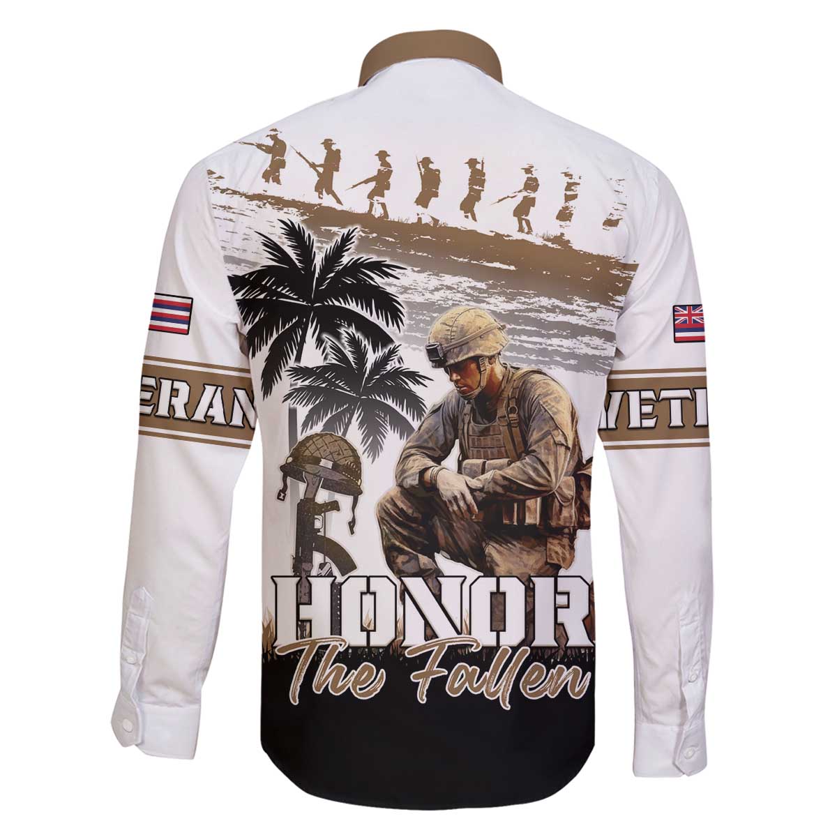 Hawaii Veterans Day Family Matching Off The Shoulder Long Sleeve Dress and Hawaiian Shirt Honor The Fallen Flag Grunge Style LT05 - Polynesian Pride