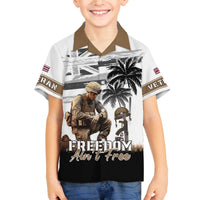 Hawaii Veterans Day Family Matching Off The Shoulder Long Sleeve Dress and Hawaiian Shirt Honor The Fallen Flag Grunge Style LT05 Son's Shirt White - Polynesian Pride