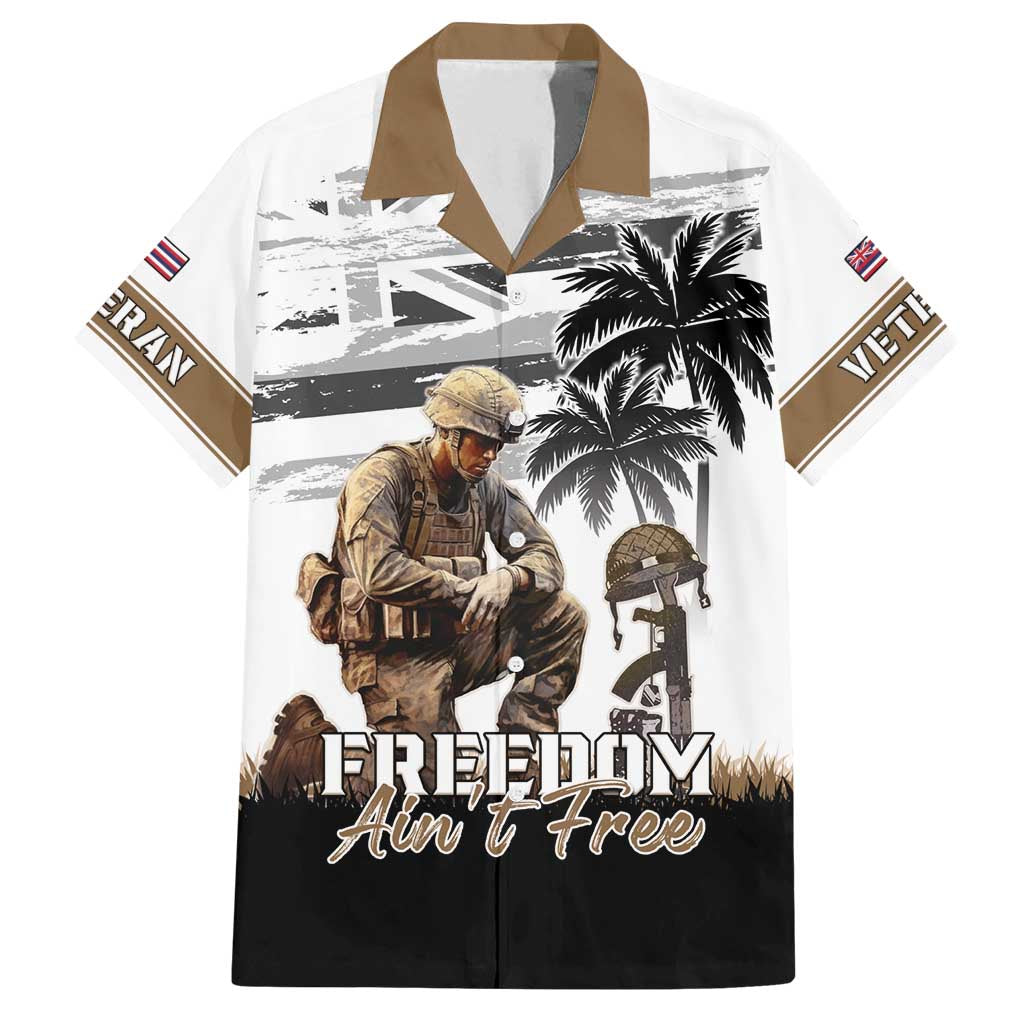 Hawaii Veterans Day Family Matching Puletasi and Hawaiian Shirt Honor The Fallen Flag Grunge Style LT05 Dad's Shirt - Short Sleeve White - Polynesian Pride