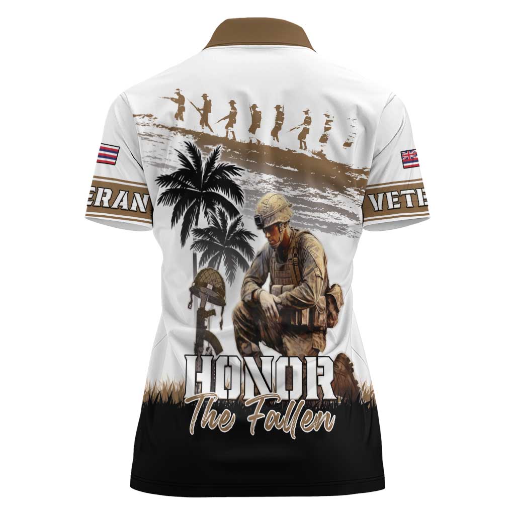Hawaii Veterans Day Women Polo Shirt Honor The Fallen Flag Grunge Style