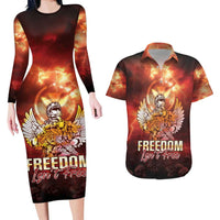 Hawaii Veterans Day Couples Matching Long Sleeve Bodycon Dress and Hawaiian Shirt May We Never Forget Freedom Isn't Free LT05 Red - Polynesian Pride