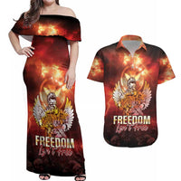 Hawaii Veterans Day Couples Matching Off Shoulder Maxi Dress and Hawaiian Shirt May We Never Forget Freedom Isn't Free LT05 Red - Polynesian Pride