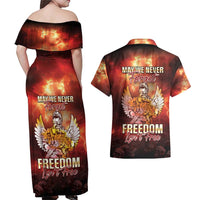 Hawaii Veterans Day Couples Matching Off Shoulder Maxi Dress and Hawaiian Shirt May We Never Forget Freedom Isn't Free LT05 - Polynesian Pride