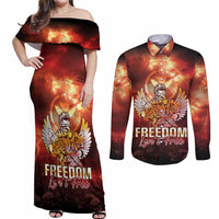 Hawaii Veterans Day Couples Matching Off Shoulder Maxi Dress and Long Sleeve Button Shirt May We Never Forget Freedom Isn't Free