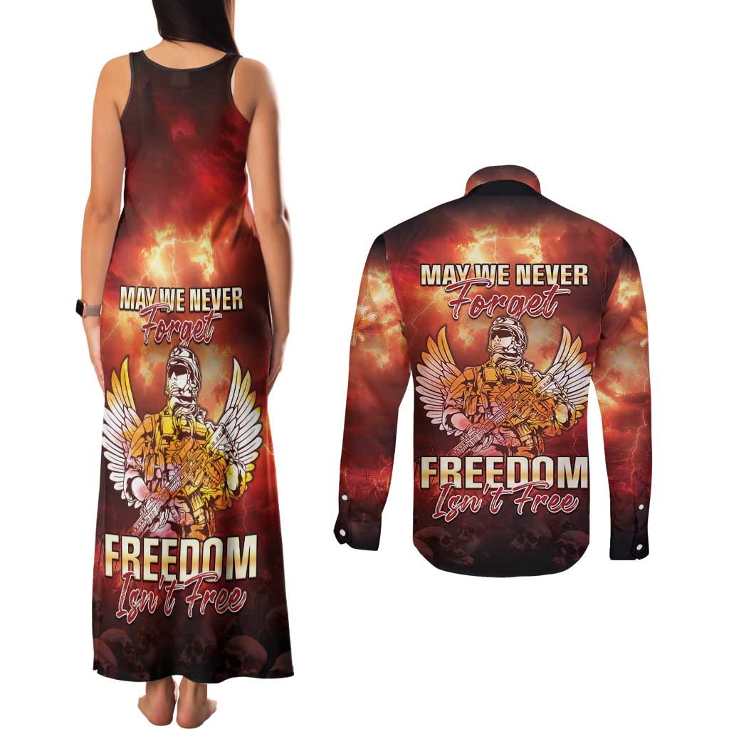 Hawaii Veterans Day Couples Matching Tank Maxi Dress and Long Sleeve Button Shirt May We Never Forget Freedom Isn't Free
